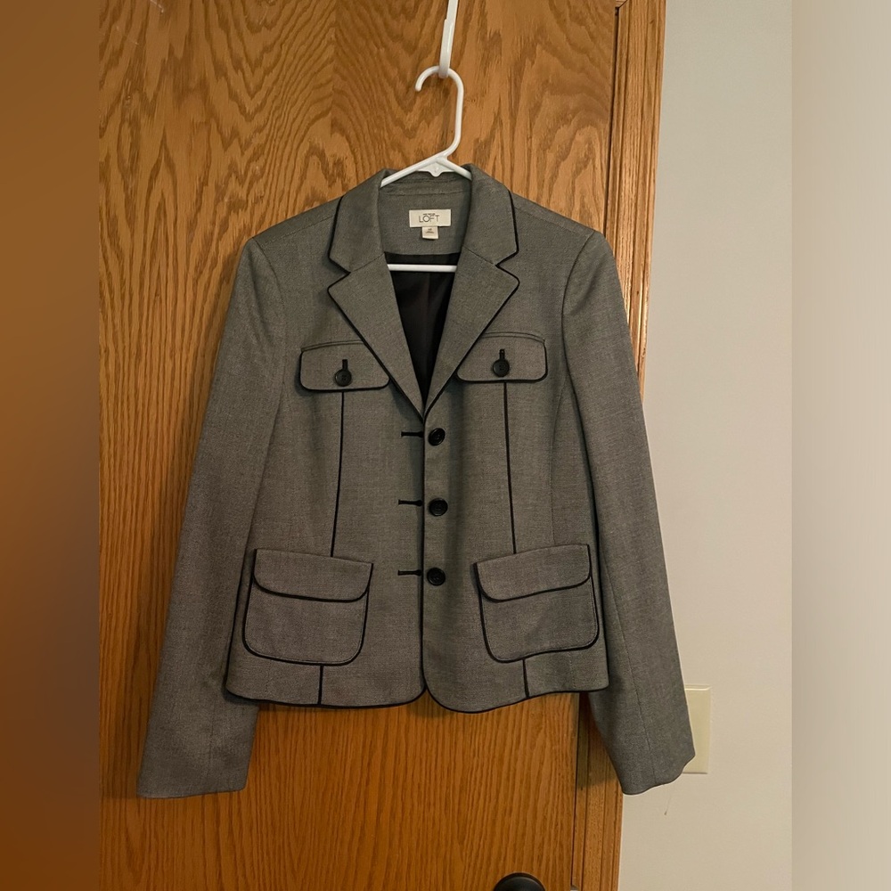 Loft blazer suit jacket contrast piping size 10 like new